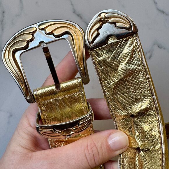 Vintage Emmanuel Genuine Reptile Metallic Gold Belt with Western Buckle - Picture 15 of 16